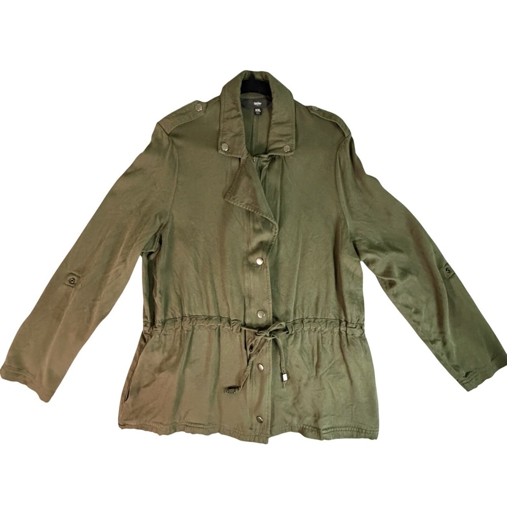 Utility Jacket Olive‎ Green Drawstring Waist Snap Button Pocket Size XL Grunge